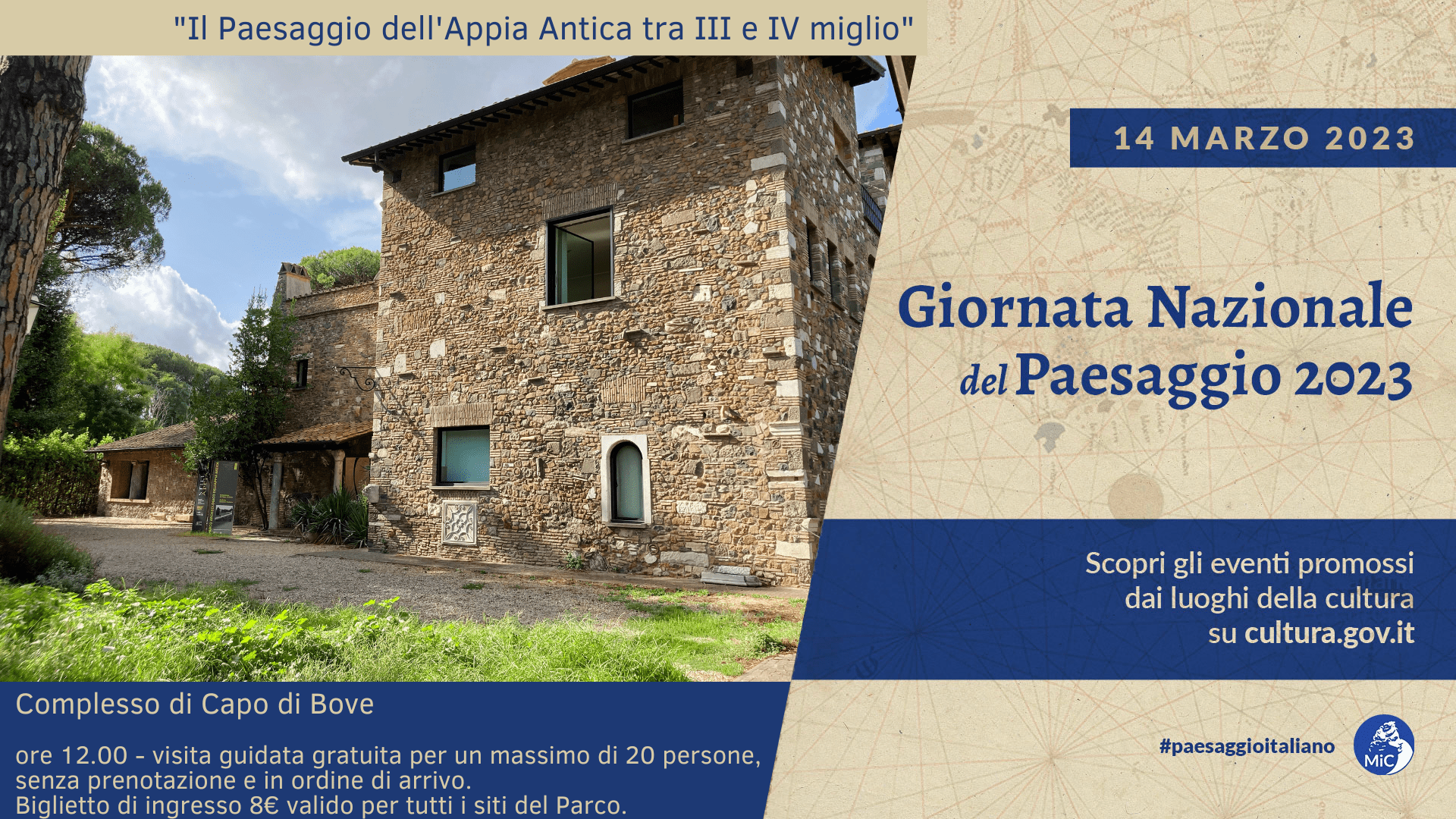 Parco Archeologico dell'Appia Antica. Complesso di Capo di Bove. Giornata Nazionale del Paesaggio. Visita guidata gratuita